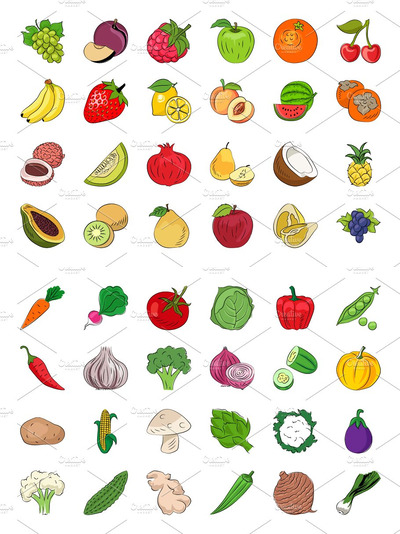 水果素菜矢量图标素材 Fruits and Vegetables Sketch Icons