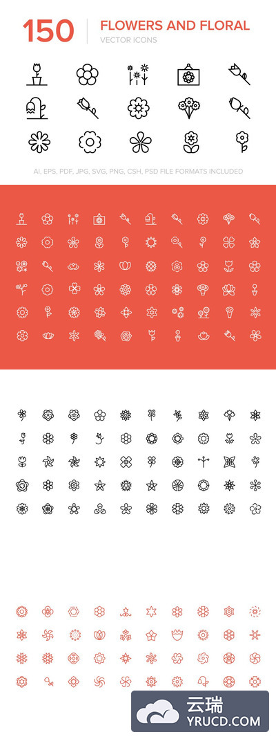 花卉图标设计 150 Flowers and Floral Vector Icons