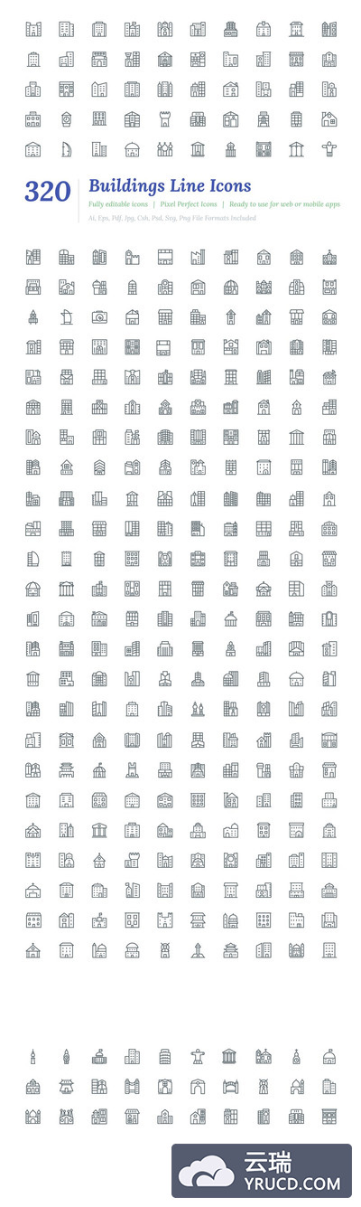 320个建筑线条图标大全 320 Buildings Line Icons