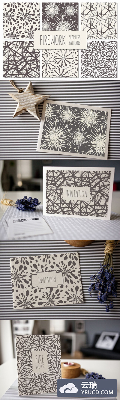 烟火无缝图案背景纹理 Firework. Seamless Patterns Set 2