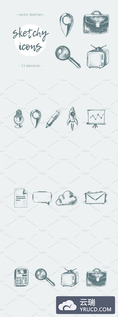 一组粗略的网络图标素材 Set of sketchy network icons