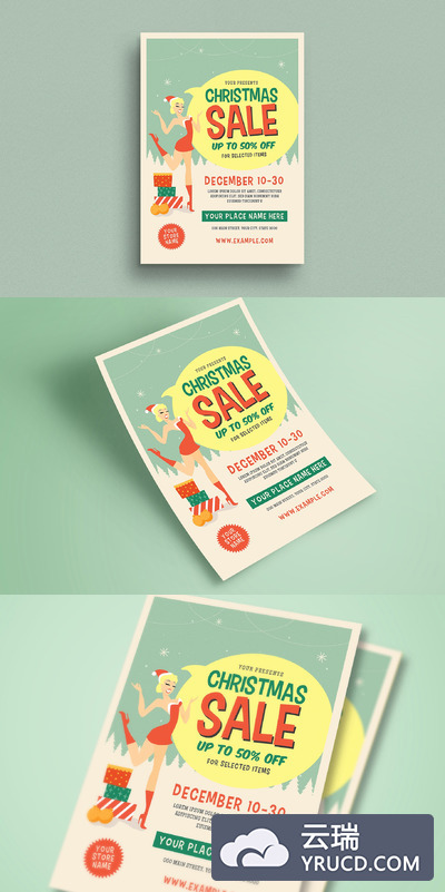 经典圣诞节创意海报模板 Retro Christmas Sale Event Flyer