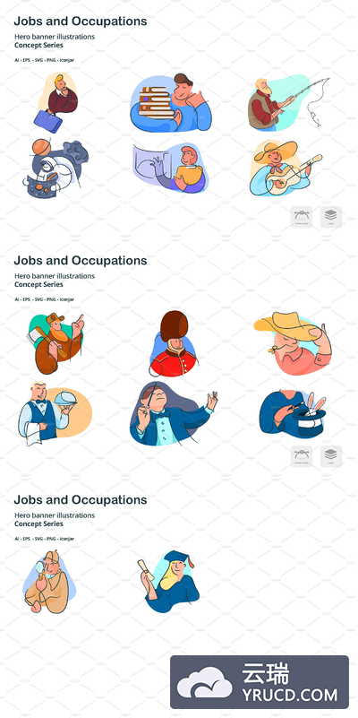 职业涂鸦线条图标素材 Occupations Doodle Line Icons