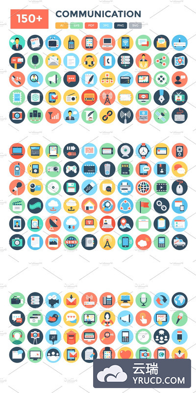 150+平面通讯图标下载 150+ Flat Communication Icons