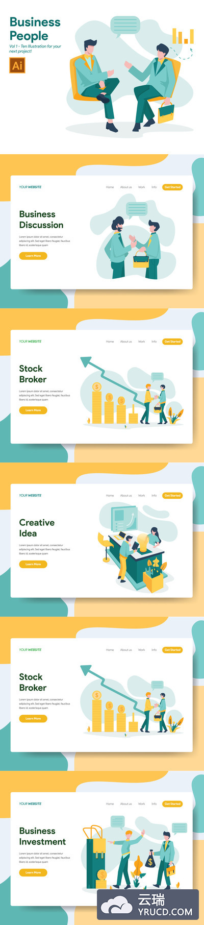 插画 | 黄绿色商人商业概念网站页面矢量人物banner着陆页2