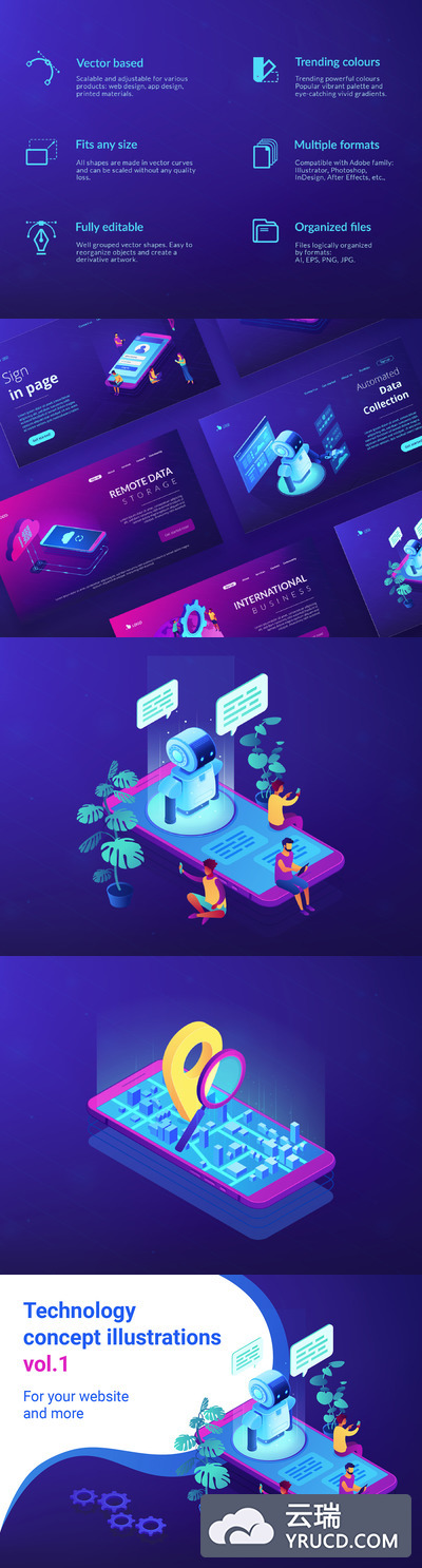 2.5D风格的移动互联网概念矢量插画设计下载[Ai]