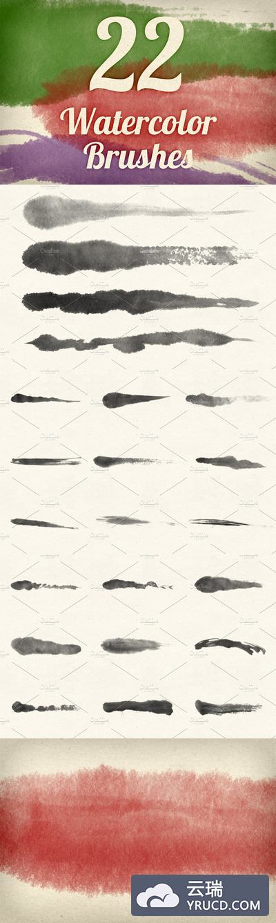 水彩肌理笔刷下载 Watercolor Strokes Brush Pack 2