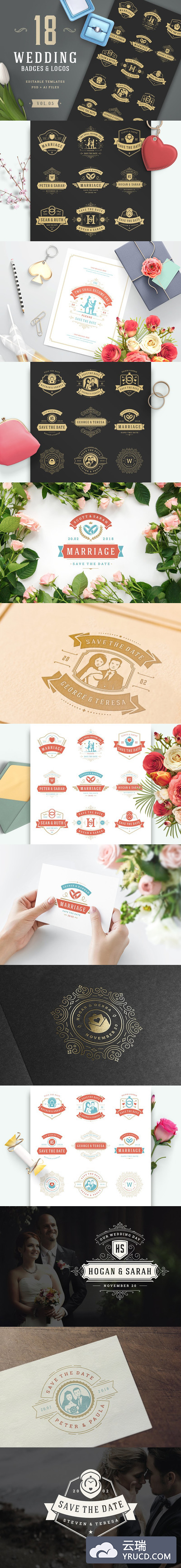 婚礼logo设计元素 18 Wedding Logos and Badges