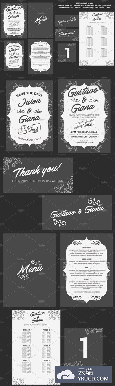 灰色婚礼邀请函 Grey Wedding Invitation Set