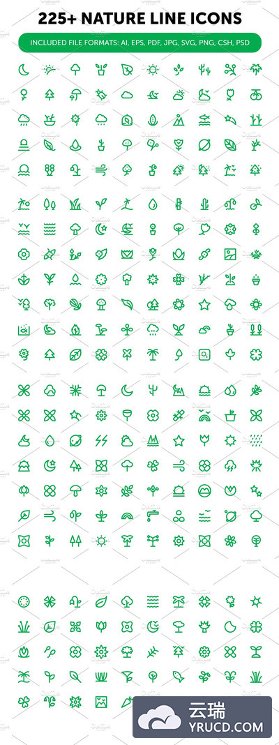 自然环保图表素材 225+ Nature Line Icons Set