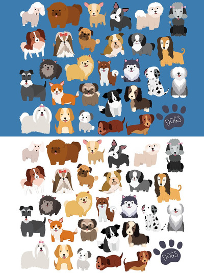 可爱的卡通小狗插画 Cute Dogs 29 pc Vector & PNG Set