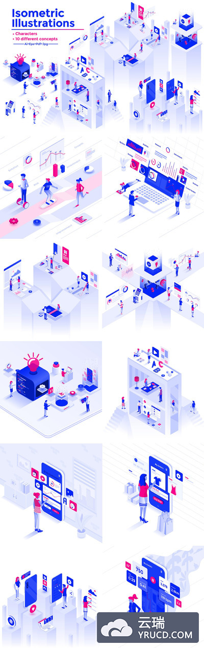 时尚高端简约多用途的高品质现代平面设计3D立体2.5D等轴等距banner海报插画着陆页设计模板集合