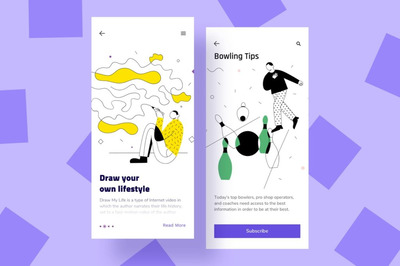 插画 | 紫色时尚高端简约扁平化风格多用途产品移动手机界面欢迎页插图着陆页登录页面设计