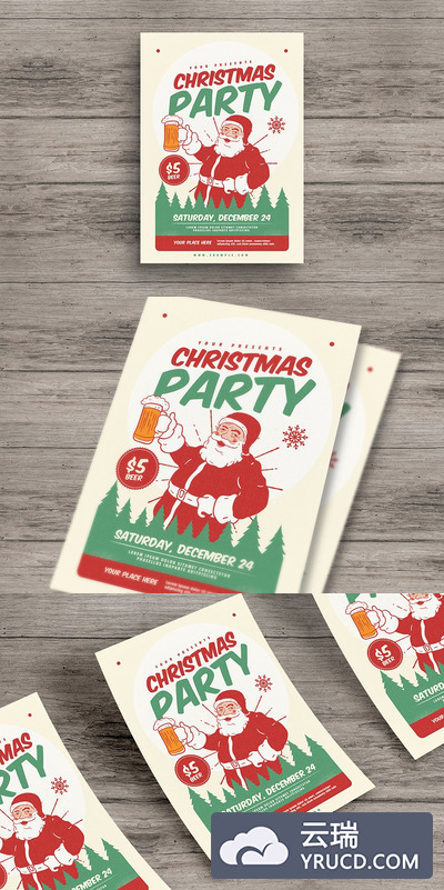 复古圣诞派对宣传单模板 Retro Christmas Party Flyer