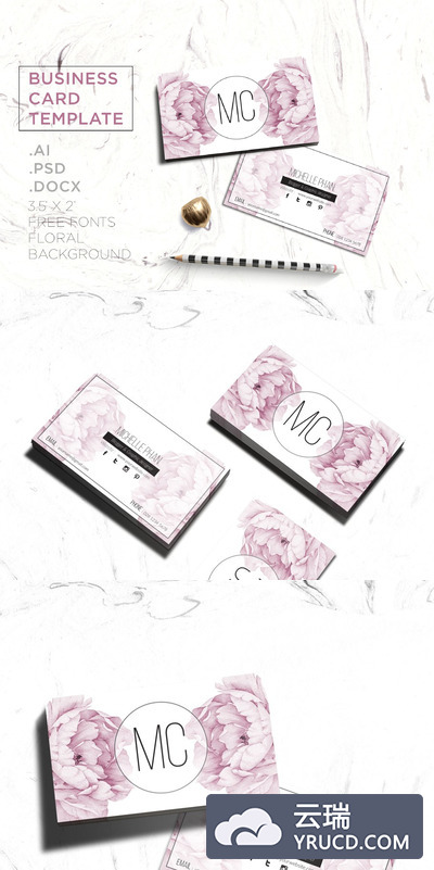 商业卡片模板 Floral business card template