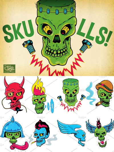 万圣节僵尸插画 Illustrated Skull Vectors