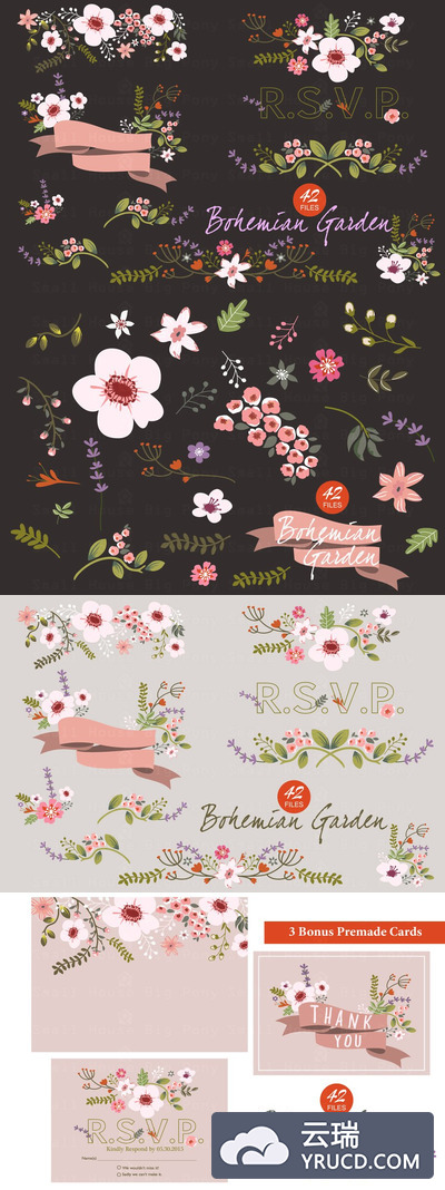 波西米亚风格花卉素材 Bohemian Garden - Vector