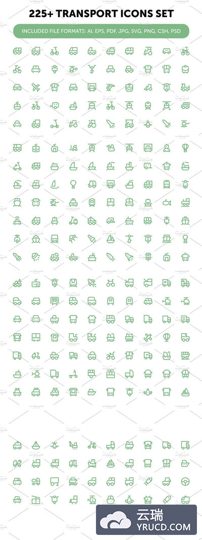 交通工具矢量图标大全 225+ Transport Icons Set