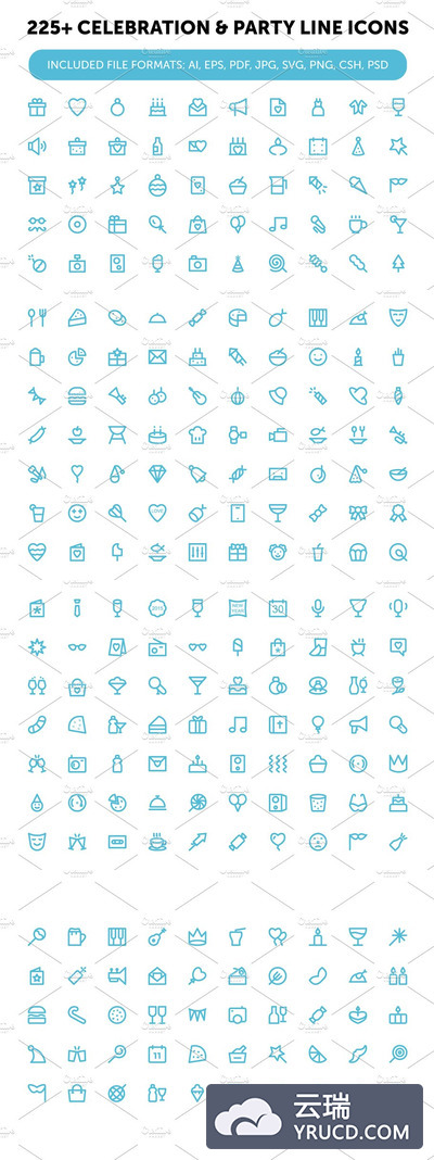 婚礼庆祝元素图标素材225+ Celebration & Party Line Icons