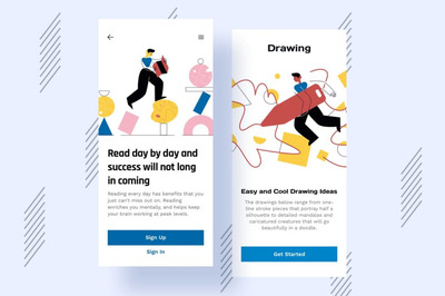 插画 | 矢量线条扁平化风格多用途产品移动手机界面欢迎页插图着陆页登录页面设计