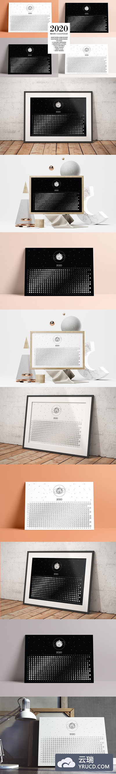 有创意的2020年的个性月像日历模板下载[Ai]
