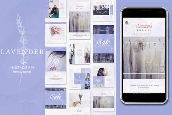 薰衣草主题Instagram帖子&故事模板