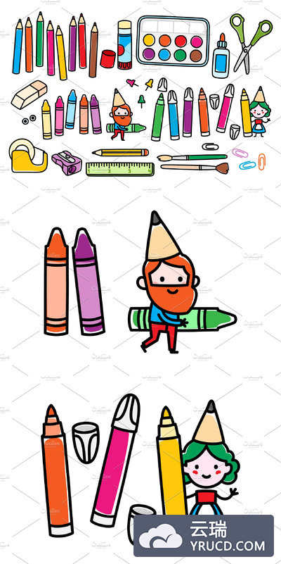 艺术矢量插画 Arts and crafts tools and gnomes