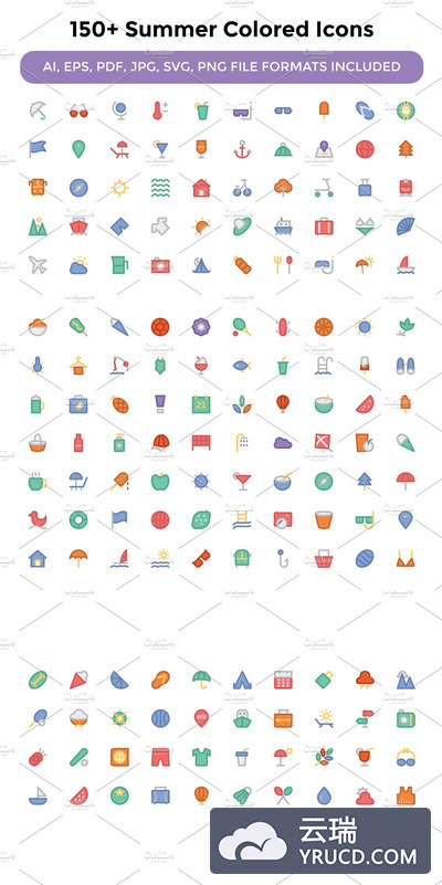 夏季矢量图标下载 150+ Summer Colored Icons