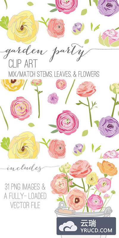 花卉素材插画 Garden Party - Flower Clip Art