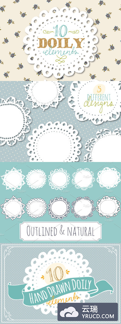 手绘蕾丝插画 Hand Drawn Doilies Clip Art