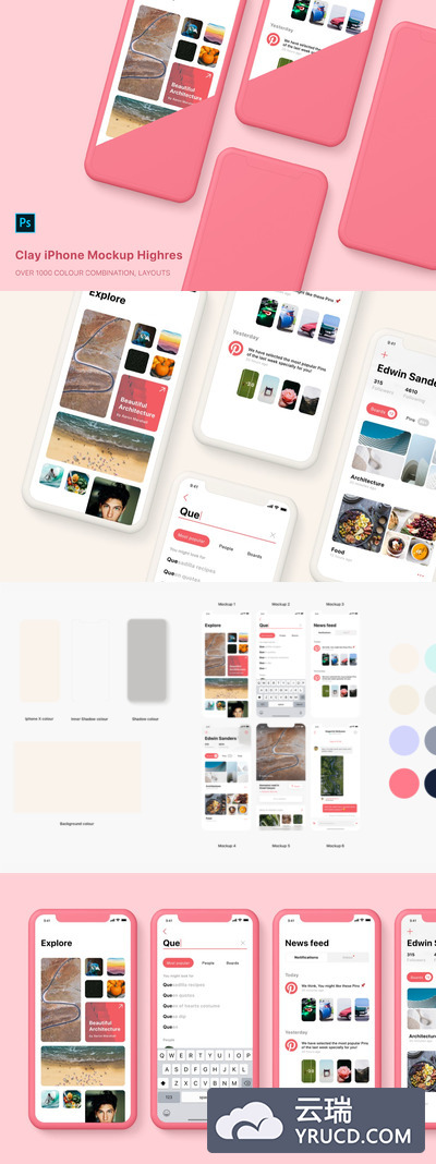 高品质的 iPhone X 相关APP UI设计展示样机下载[PSD]