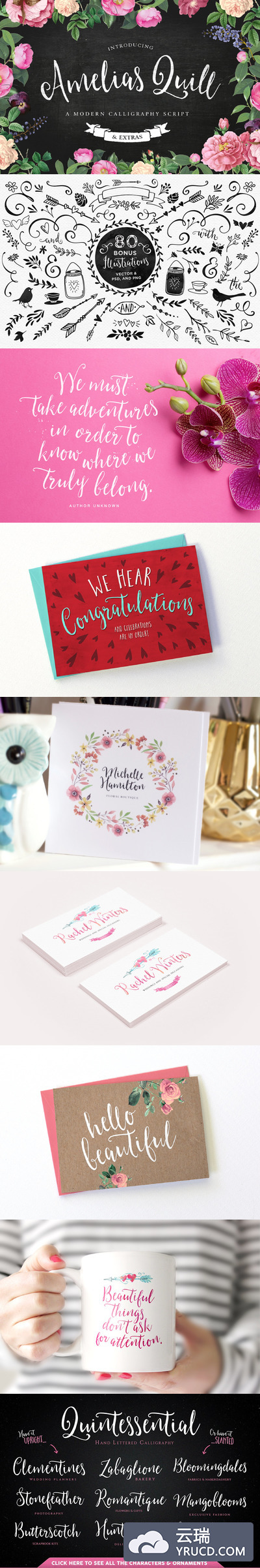 手写花卉字体 Amelia's Quill Script + Bonus