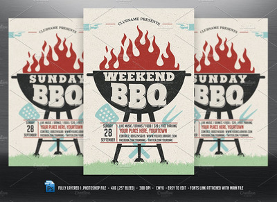假日烧烤海报模板 Weekend/Sunday/Holiday BBQ Flyer