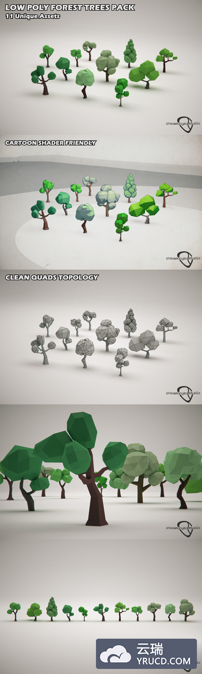 11种低多边形low poly风格树3D模型下载[MAX,MA,MB,FBX,OBJ]