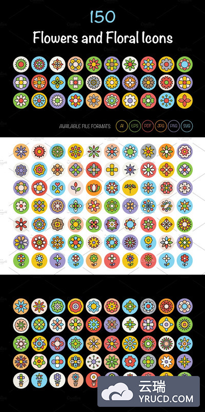 花卉矢量图标大全 150 Flowers and Floral Vector Icons