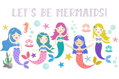 美人鱼插画素材 Let's be mermaids clipart