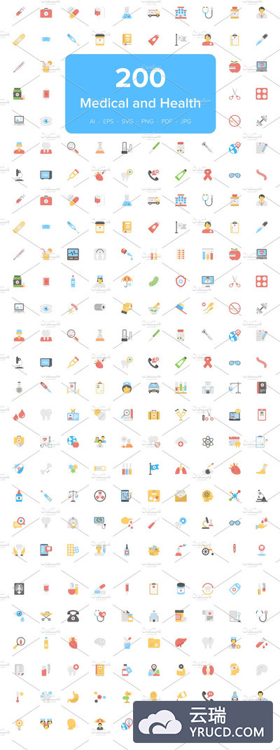 健康医疗图标下载 200 Medical and Health Flat Icons