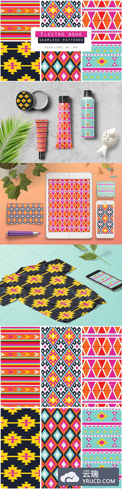 多彩的波希米亚无缝图案 Colorful Bohemian Seamless Patterns