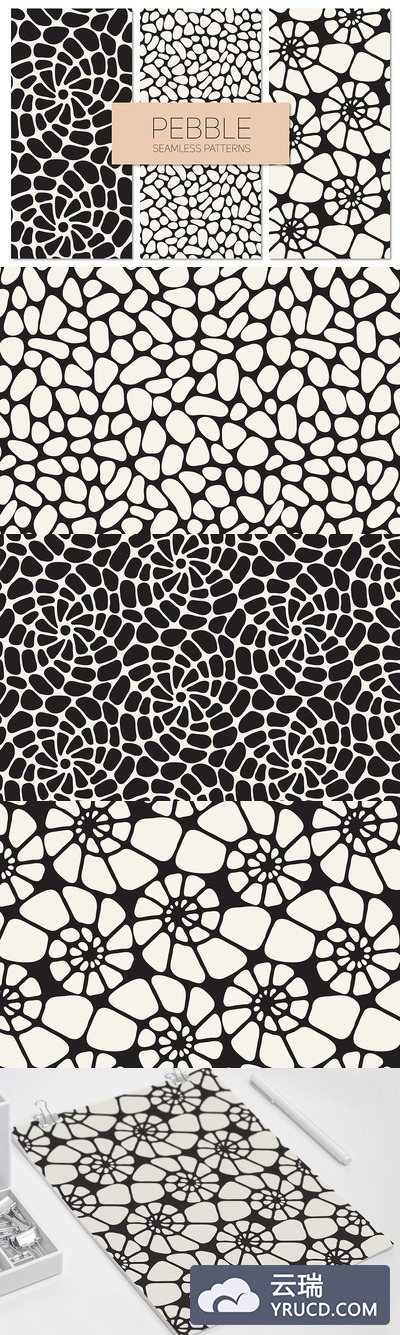 天然图案背景纹理 Pebble. Seamless Patterns Set