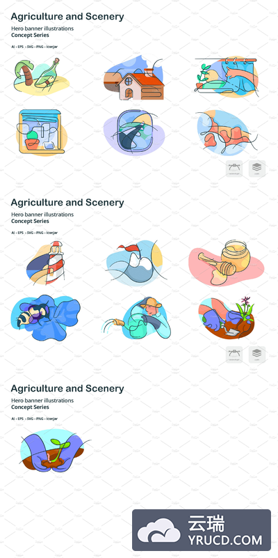 农业涂鸦图标下载 Agriculture Doodle Line Icons