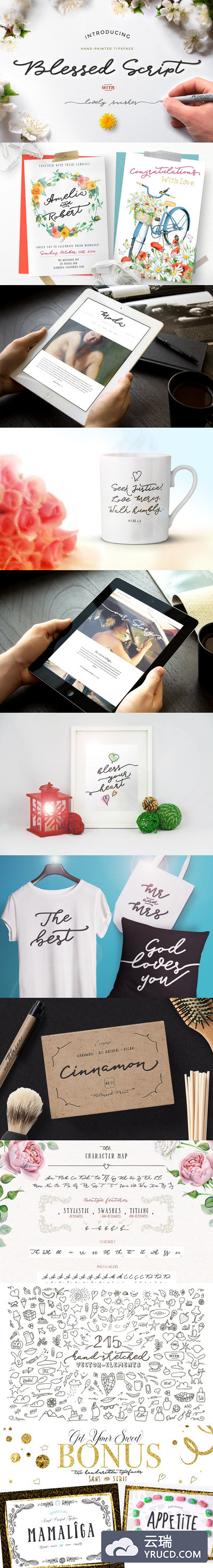 手绘矢量字体 Blessed Script with sweet BONUS