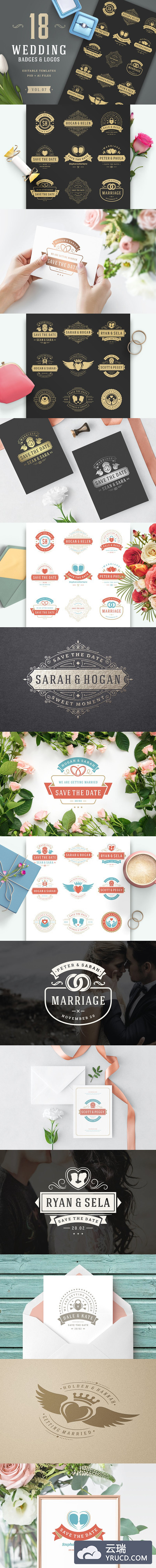 婚礼矢量logo模板 18 Wedding Logos and Badges