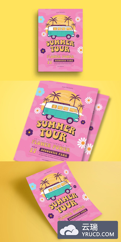 夏日嬉皮士旅游宣传单模板 Summer Hippies Tour Flyer