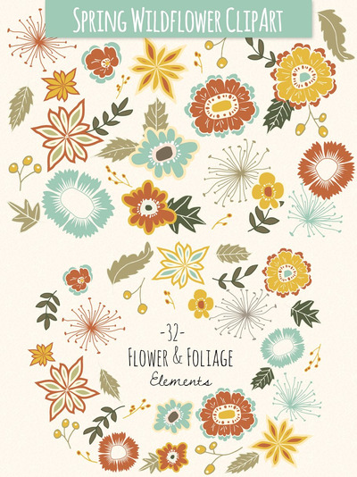 春季花卉素材 Spring Wildflower Elements - Vector