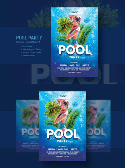 时尚绚丽多用途的高品质清凉夏日泳池派对party海报设计模板