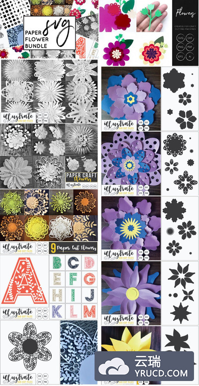 剪纸花卉矢量插画设计素材