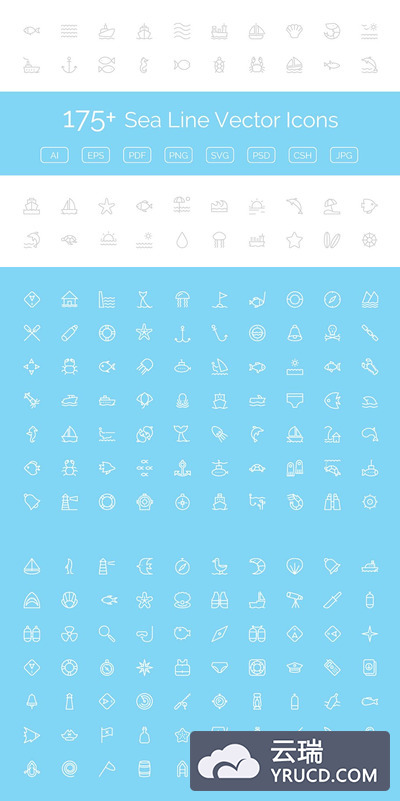 海洋元素矢量图标大全 175+ Sea Line Vector Icons