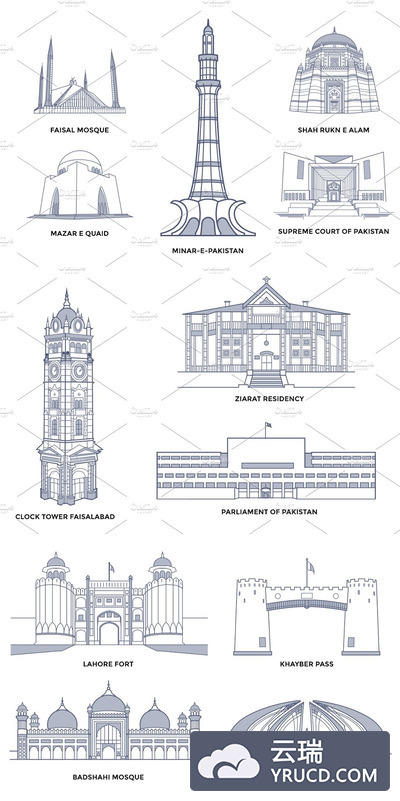 巴基斯坦建筑地标插画 Pakistan Landmarks