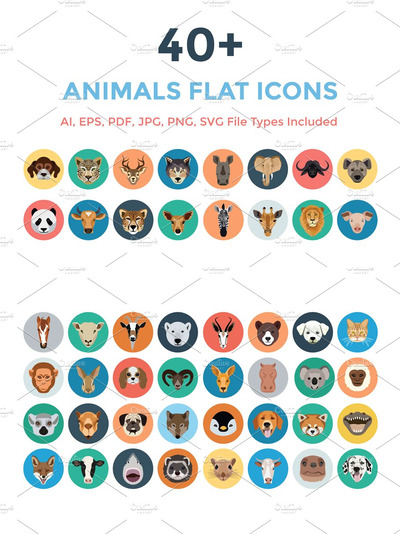 动物矢量图标下载 40+ Animals Flat Icons