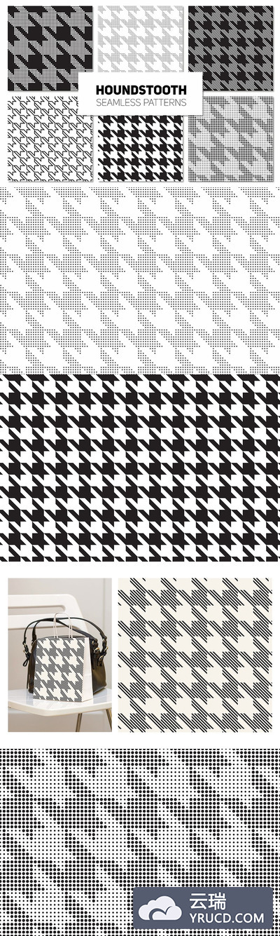 无缝千鸟格图案背景纹理 Houndstooth. Seamless Patterns Set